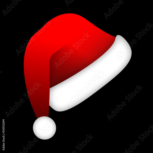Christmas hat vector. Santa's hat with soft shadows and tridimensional feeling. Editable vector and isolated. Red cap with black background.