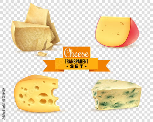 Cheese 4 Realistic Images Transparent Set
