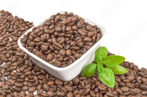 Closeup of coffee beans isolated on a white background cutout