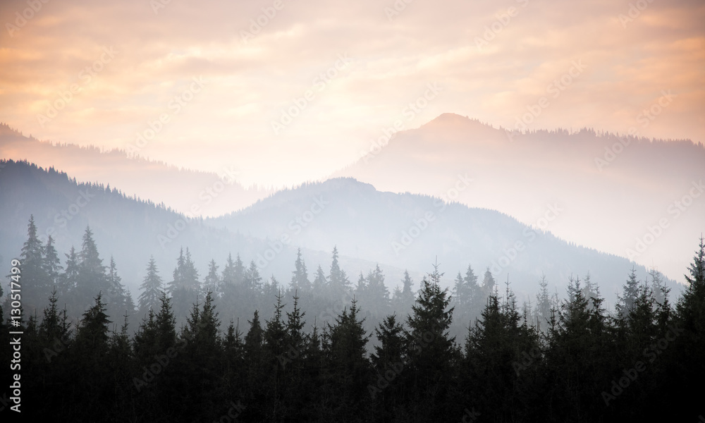A beautiful colorful sunset in Tatra mountains. Decorative look - obrazy, fototapety, plakaty 