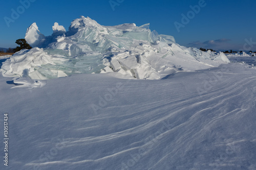 Snow-covered ice hummocks of Lake Baikal