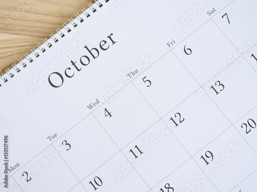 October on white calendar page 2