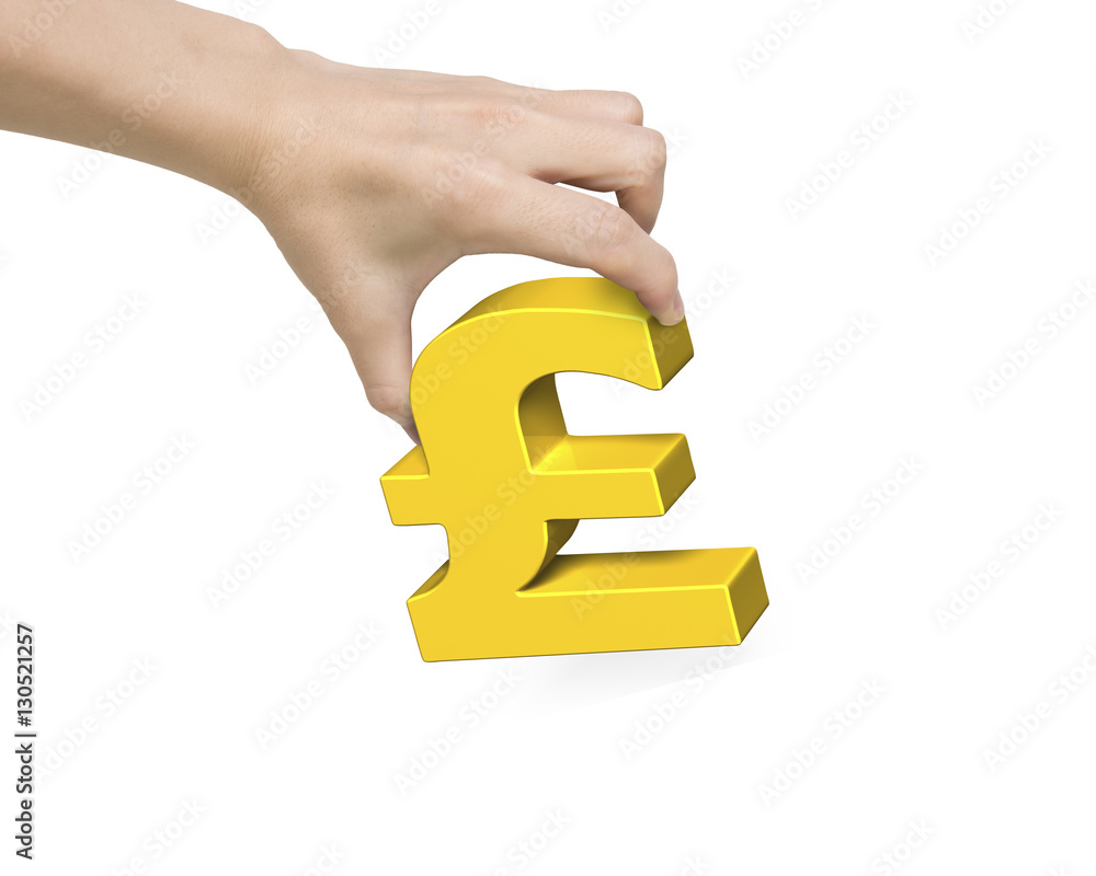 Fototapeta premium Woman hand holding golden pound symbol