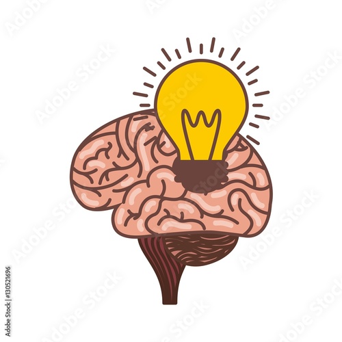 human brain and bulb light icon over background. colorful design. vector illustraiton