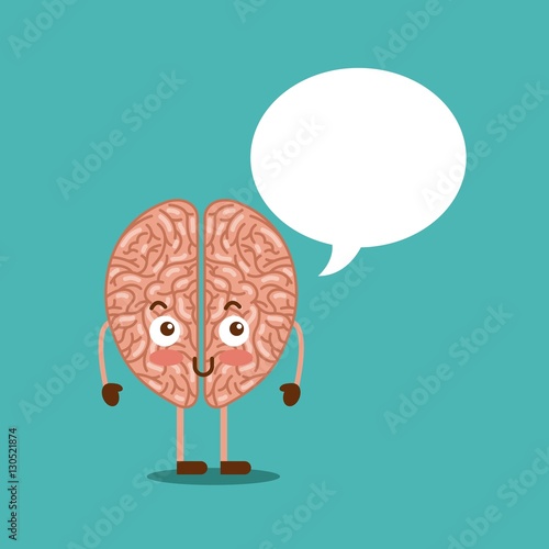 cartoon brain with speech bubble icon over blue background. colorful design. vector illustraiton