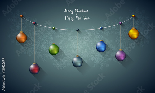christmas background with shiny christmas balls and flat shadow effect