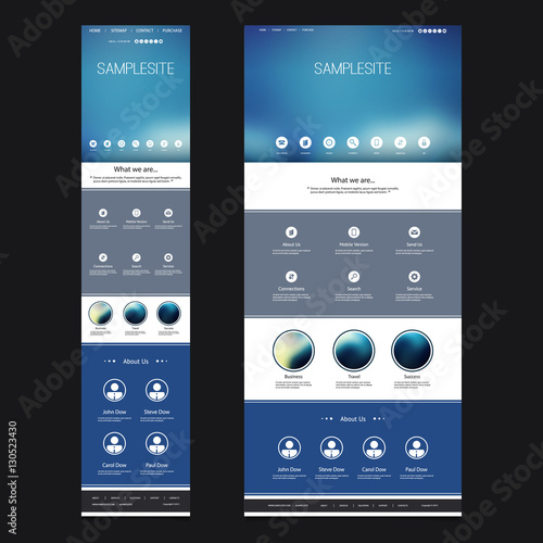 Responsive One Page Website Template with Blurred Background - Desktop and Mobile Version