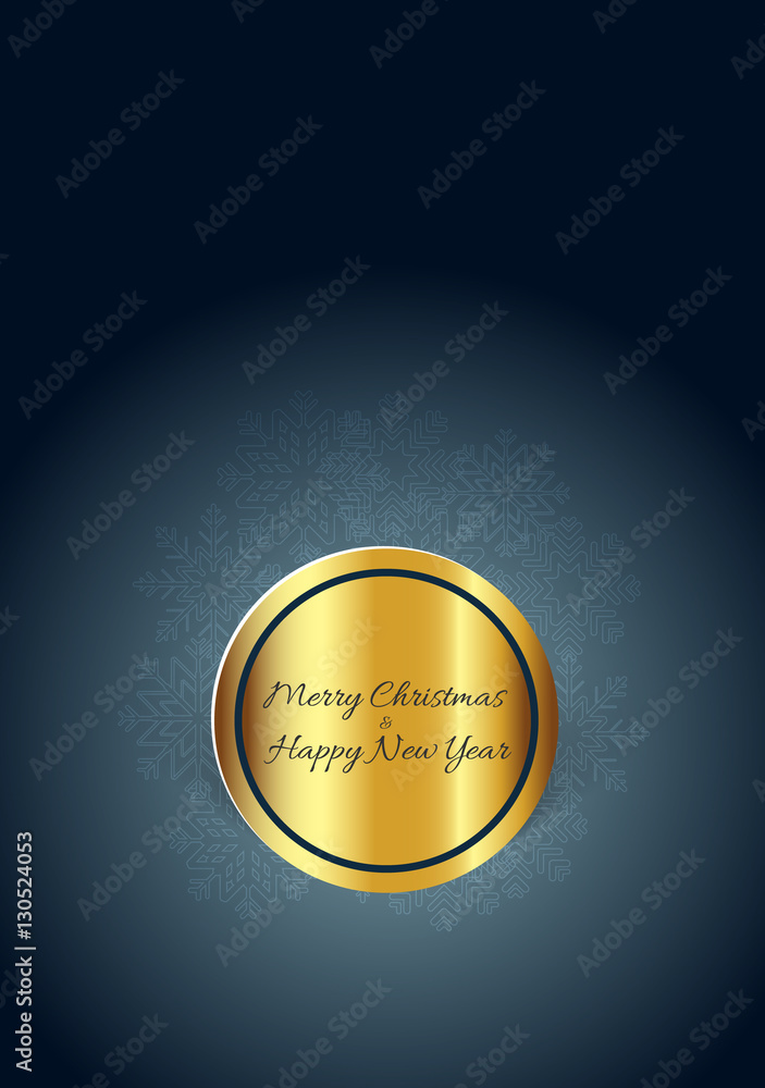 Naklejka premium Christmas greeting card template, gold badge and snowflakes