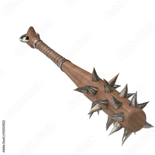 Εκτύπωση καμβά mace weapon of wood with metal spikes and wires on an isolated white background