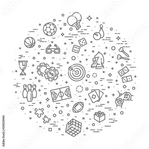 Simple set of games related vector line icons