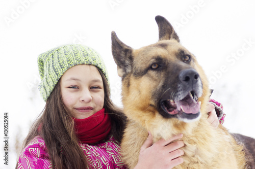 girl child and dog Shepherd