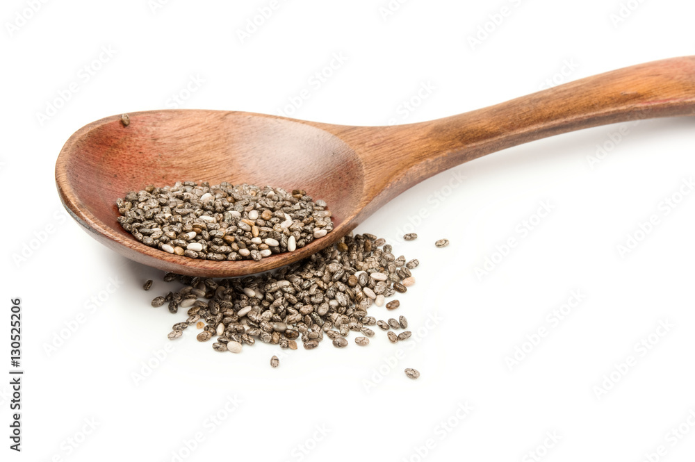 Organic dry chia seeds on a white background clipping path Organic dry chia seeds on a white background clipping path