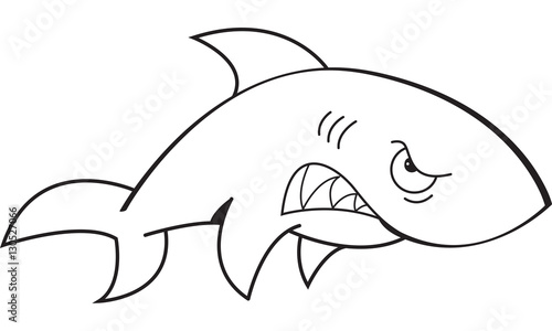 Black and white illustration of an angry shark.