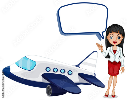 Speech bubble template with girl and airplane