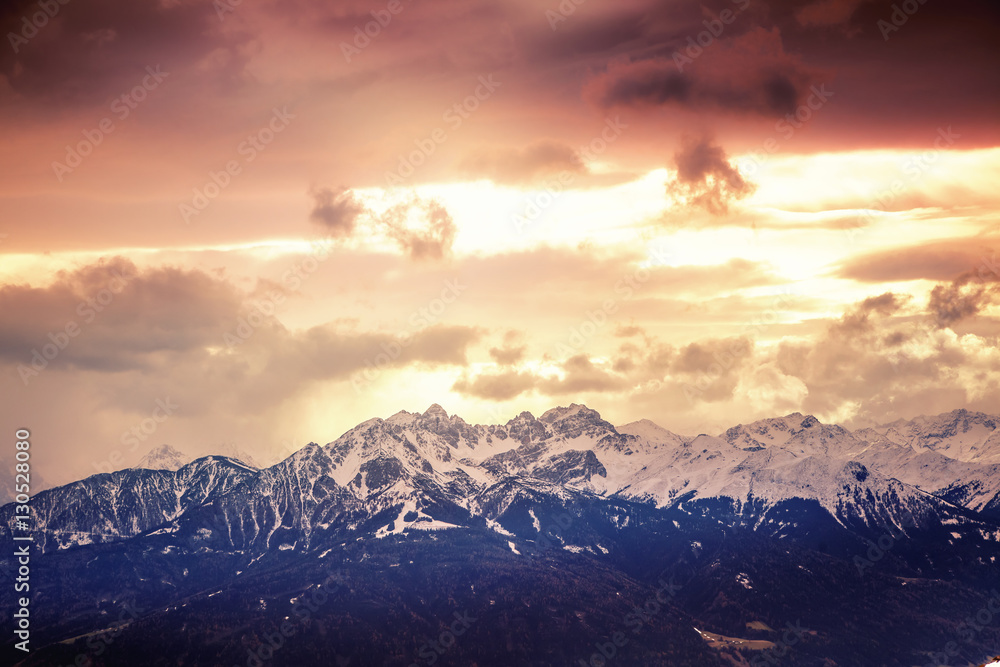 Beautiful sunset in the Alps