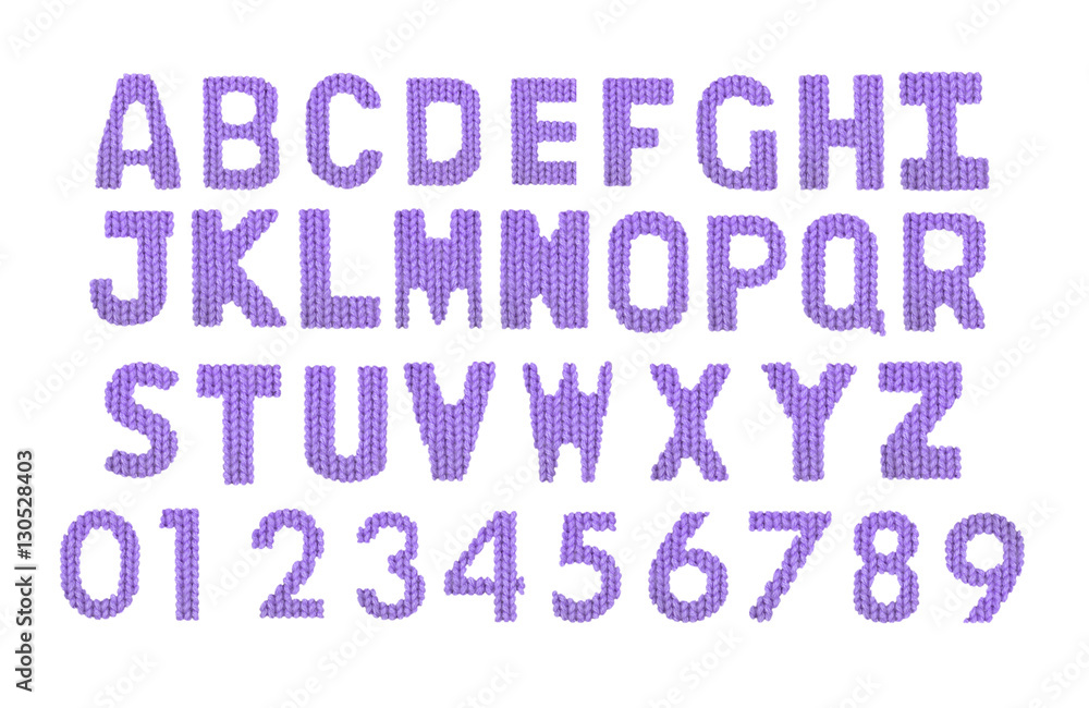 Letters and numerals english alphabet. Color purple