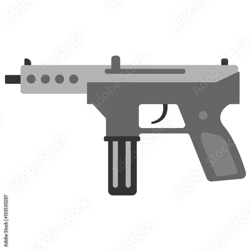 Submachine gun security and military weapon. Metal automatic gun. Criminal and police firearm vector illustration