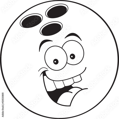 Black and white illustration of a smiling bowling ball.