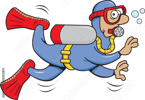 Cartoon illustration of a scuba diver. 
