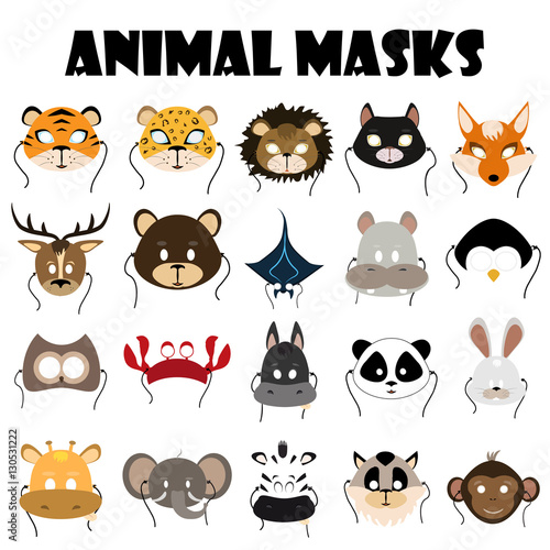 animal mask flat icon set