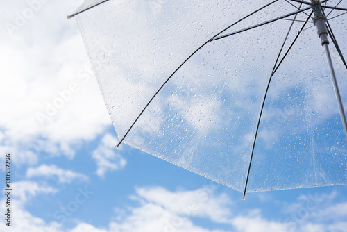 Umbrella with rain drop on blue sky background