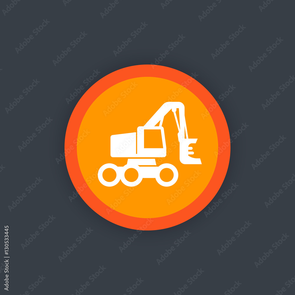 Forest harvester icon, wheeled feller buncher, timber harvesting machine, vector illustration Forest harvester icon, wheeled feller buncher, timber harvesting machine, vector illustration