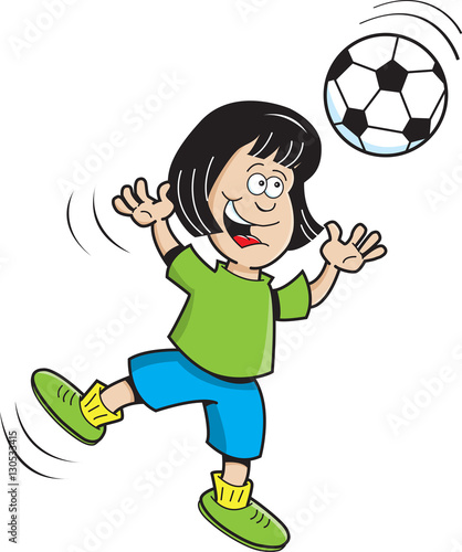 Cartoon illustration of a girl playing soccer.