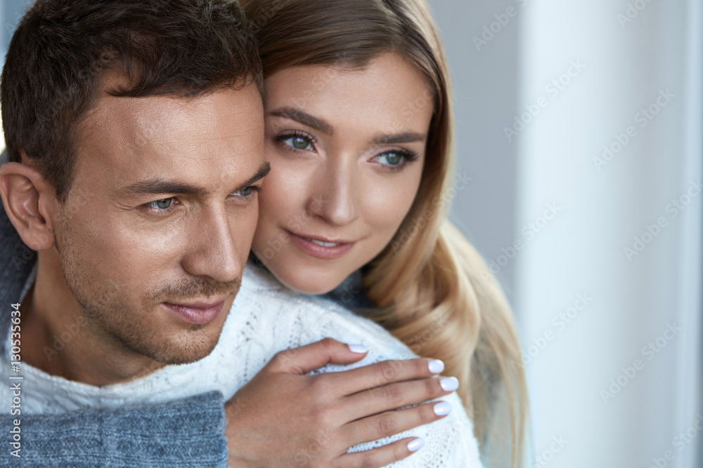 Beauty. Closeup Beautiful Young Couple In Love Embracing