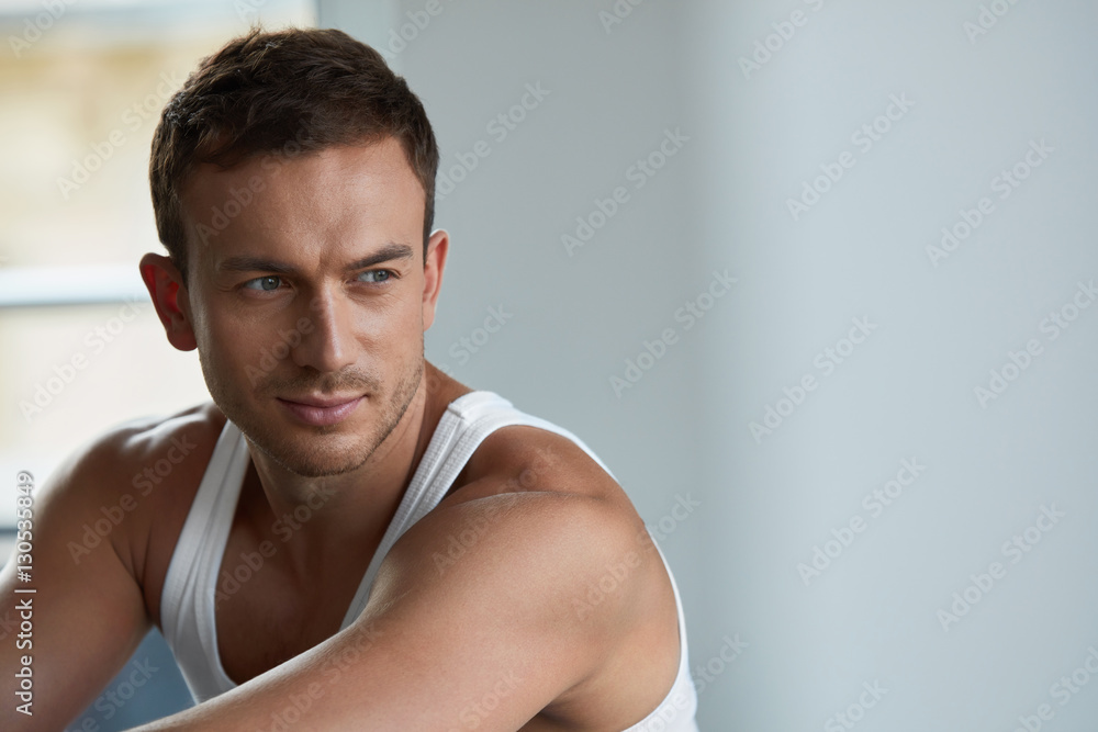 Portrait Of Handsome Young Man With Beautiful Face, Soft Skin Portrait Of Handsome Young Man With Beautiful Face, Soft Skin