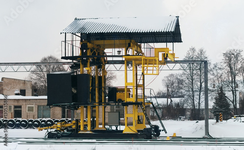 Mobile railway crane on rails.