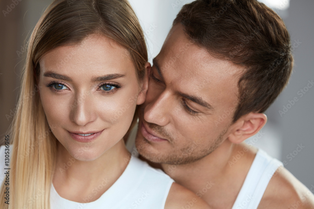 Love And Care. Happy Beautiful Lovely Couple With Soft Face Skin Love And Care. Happy Beautiful Lovely Couple With Soft Face Skin