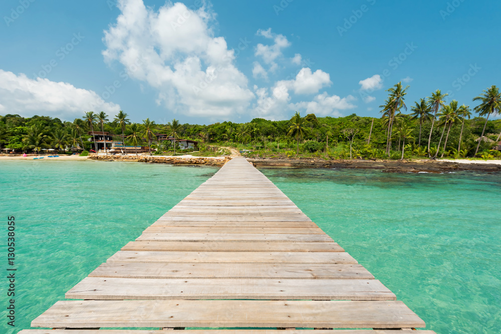 Wooden bridge for entry to the wonderful island, Located Koh Kood Island Thailand