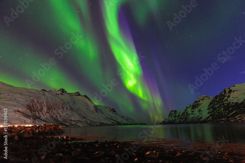 The polar lights in Norway . Ersfjord. Tromso