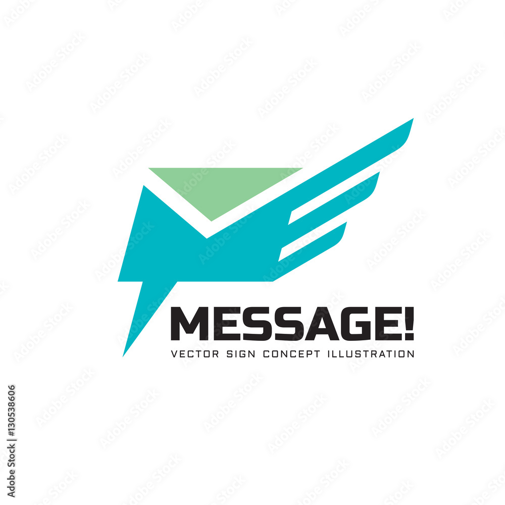 Message - vector logo template concept illustration. E-mail letter speech bubble with wing creative sign. Speed delivery abstract symbol. Design element. Message - vector logo template concept illustration. E-mail letter speech bubble with wing creative sign. Speed delivery abstract symbol. Design element.