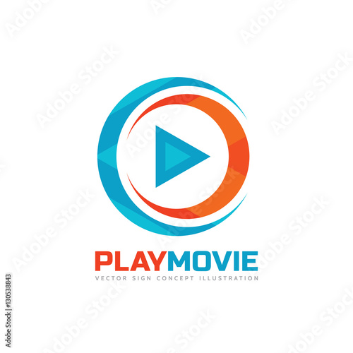Play movie - vector logo template concept illustration. Music or movie player icon application. Multimedia sign. Digital tv symbol. Audio insinia. Abstract triangle shape.