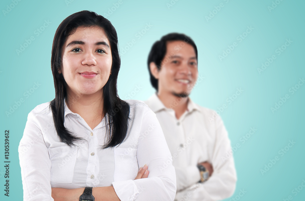 Happy Asian Businesswoman and Businessman Happy Asian Businesswoman and Businessman
