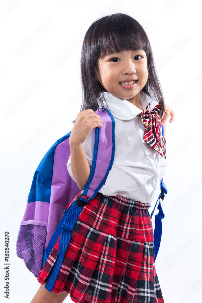 Happy Asian Chinese little girl with school bag Happy Asian Chinese little girl with school bag