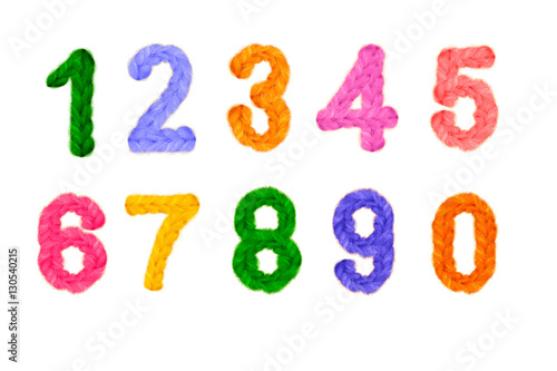 Crochet colored numbers and numbers on New year, holiday, isolated on white background for design