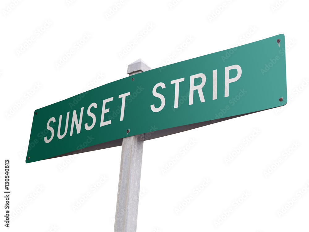 SUNSET STRIP street sign. (Not Hollywood.) Isolated. Horizontal. SUNSET STRIP street sign. (Not Hollywood.) Isolated. Horizontal.