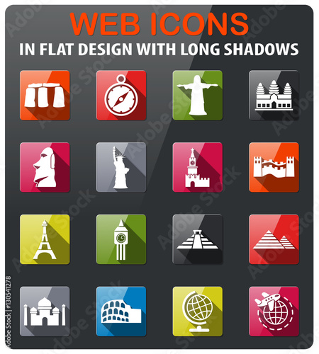travel and wonders icon set