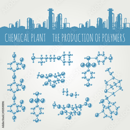 The production of polymers. Monochrome vector seamless border. Polymeric molecules