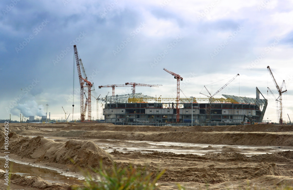 Kaliningrad, Russia, 2 December 2016. Football stadium built for the world Cup 2018. A modern sports facility. Sports construction. Football stadium spring.