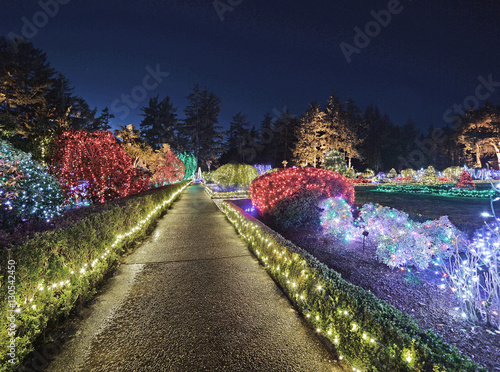 Holiday lights at Shore Acres State Park on the Oregon coast