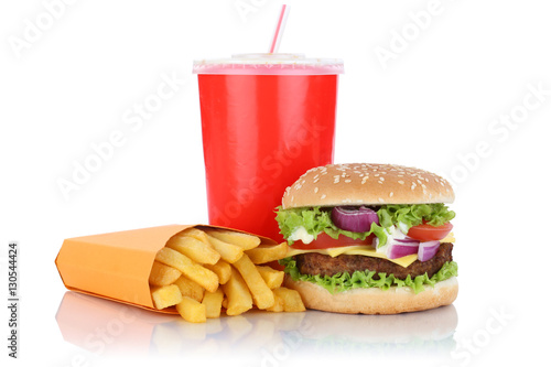Photos Cheeseburger Hamburger Menü mit Pommes Frites Getränk Fast Foo