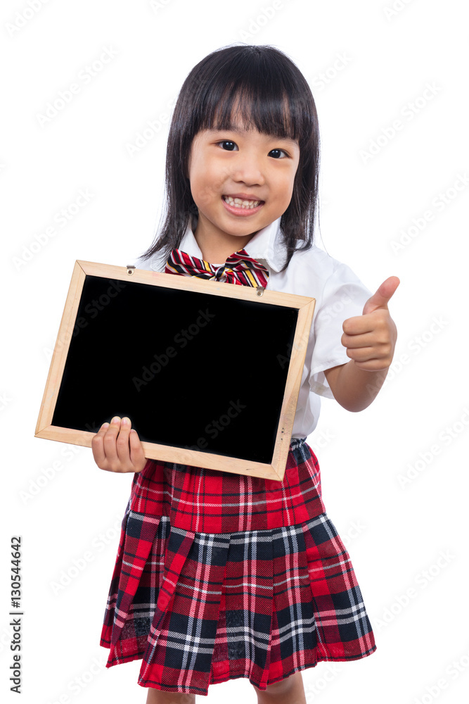 Asian Chinese little girl holding blackboard with thumbs up Asian Chinese little girl holding blackboard with thumbs up