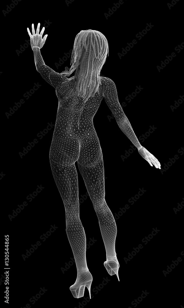 Girl, body structure, wire model on the background