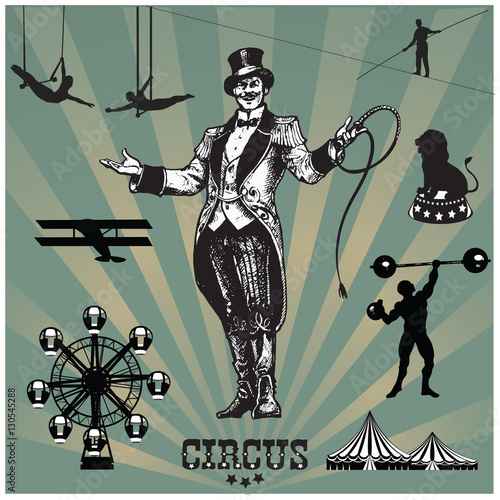 Circus and amusement park vector illustrations.Animal trainer