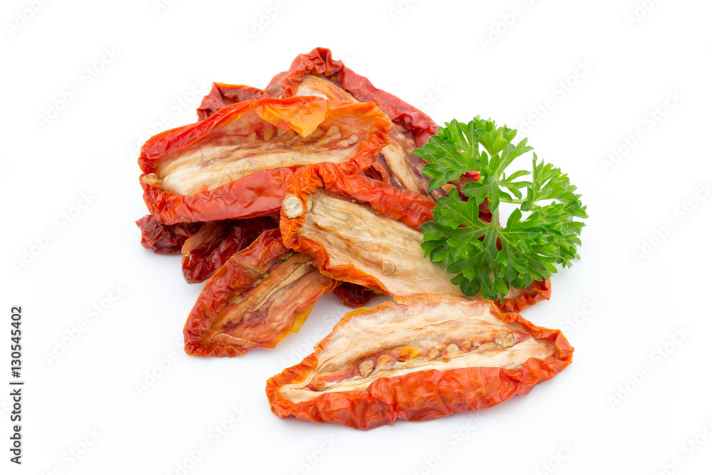 Dried tomatoes isolated on white background. Dried tomatoes isolated on white background.