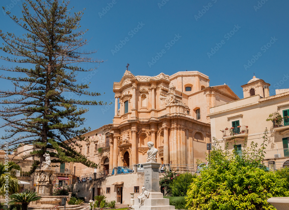 The facade of the church of St. Dominic - a magnificent specimen Sicilian Baroque in Noto, Sicily