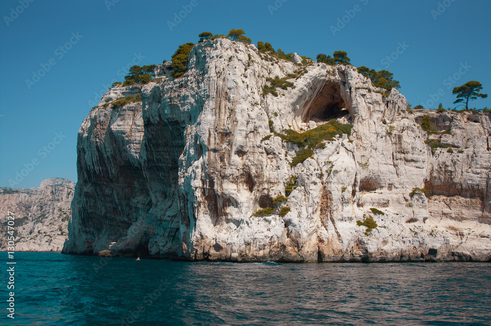 The Calanques National Park, South France. View of the cliffs from the sea.